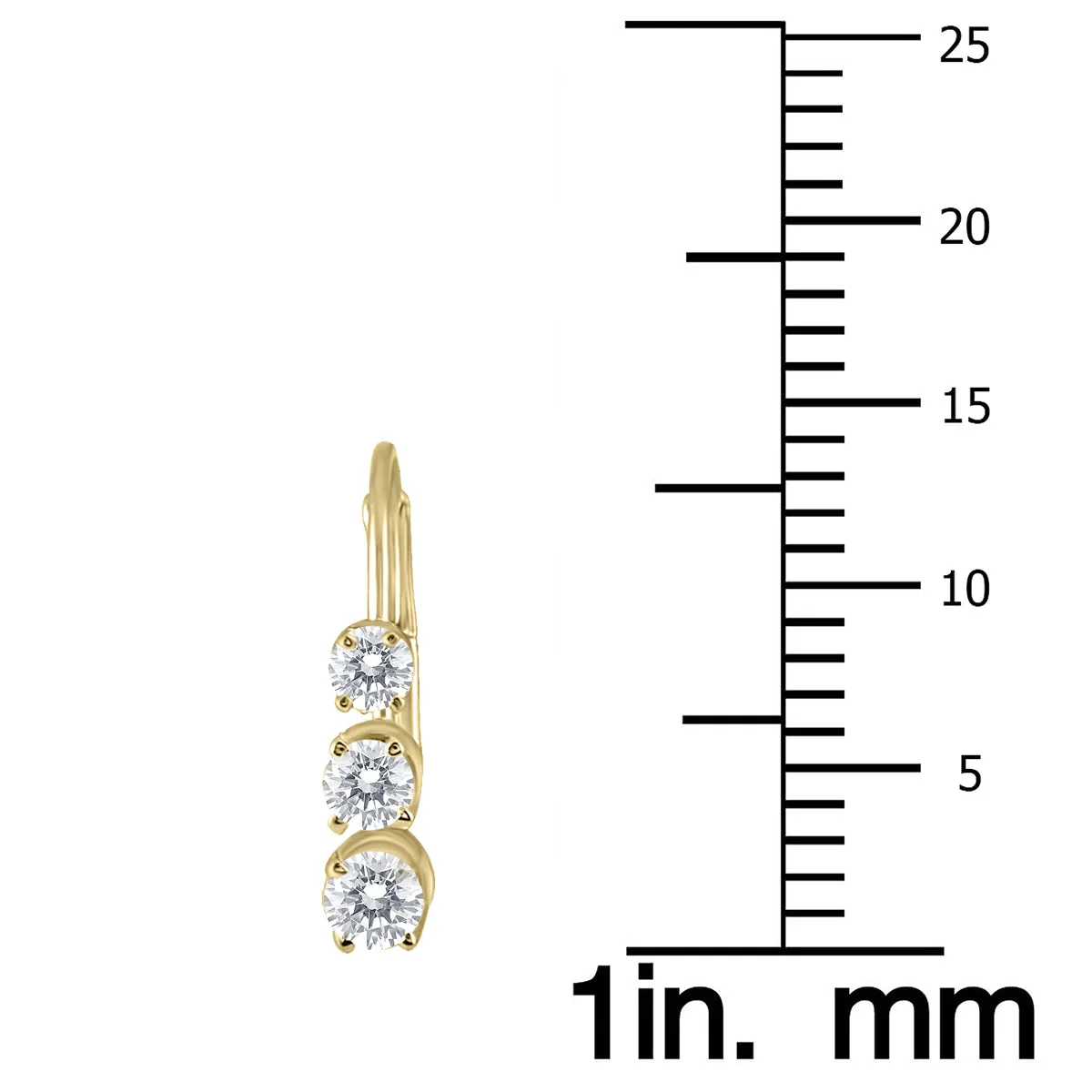 1/2 Carat Tw Three Stone Drop Earrings In 10K Yellow Gold