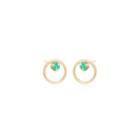 14k Small Circle Prong Emerald Studs