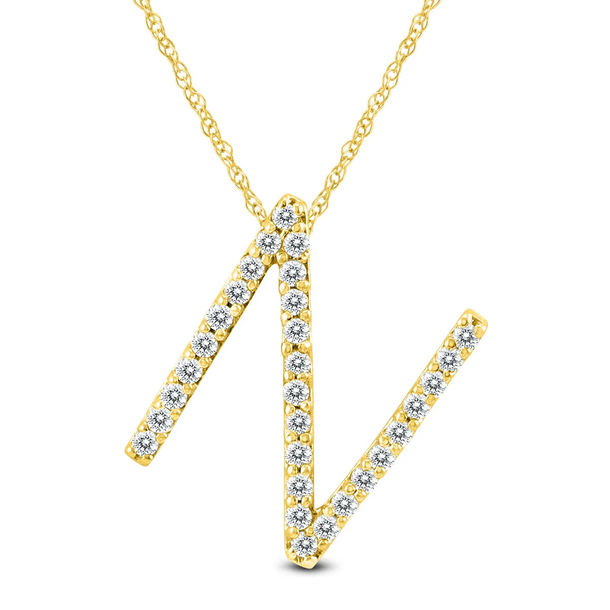 1/5 Carat Tw N Initial Diamond Pendant Necklace In 10K Yellow Gold With Adjustable Chain