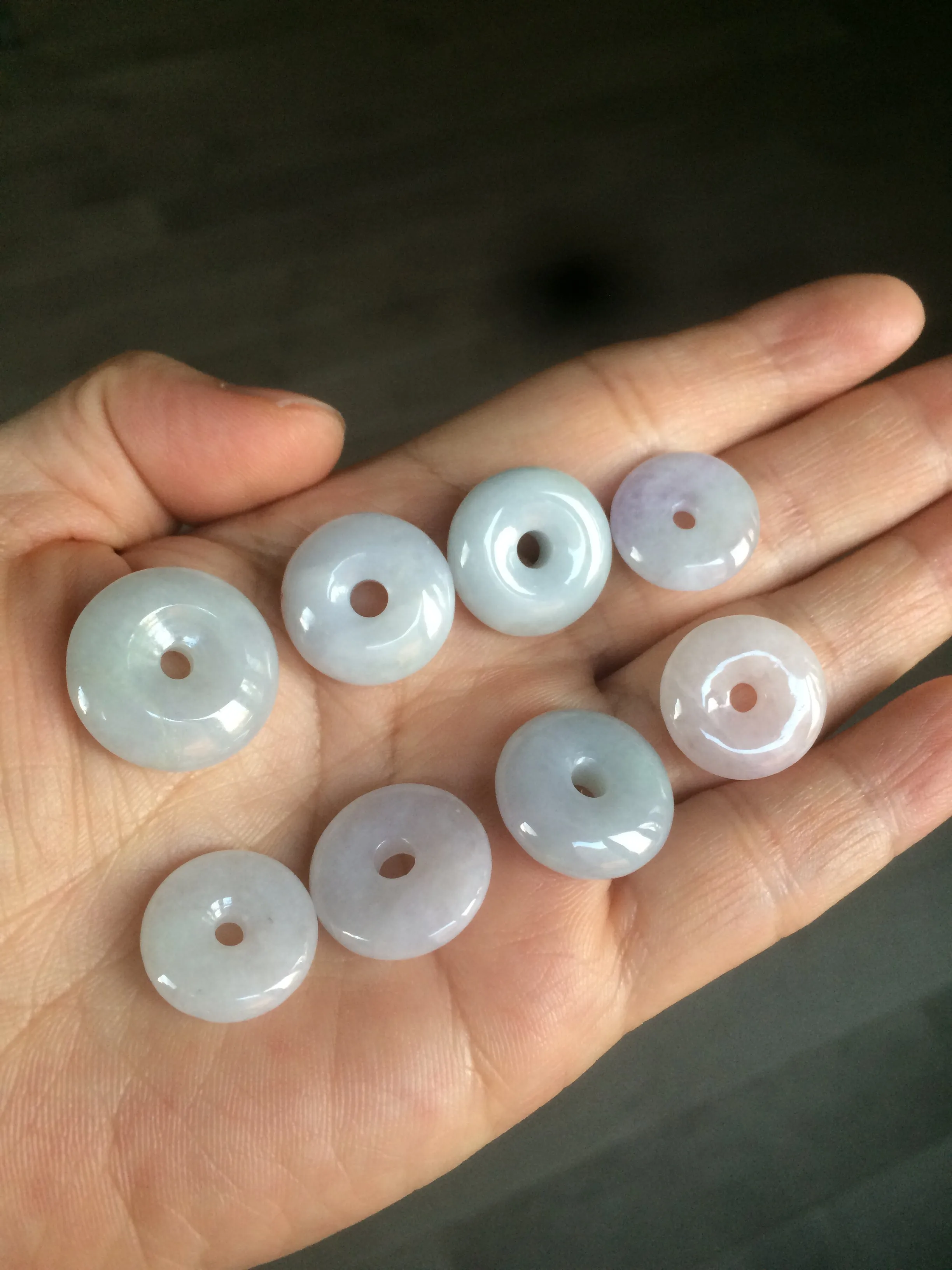 16.5-19.8mm Type A 100% Natural light purple/white Jadeite Jade Safety Guardian Button donut Pendant group AT71 add on item