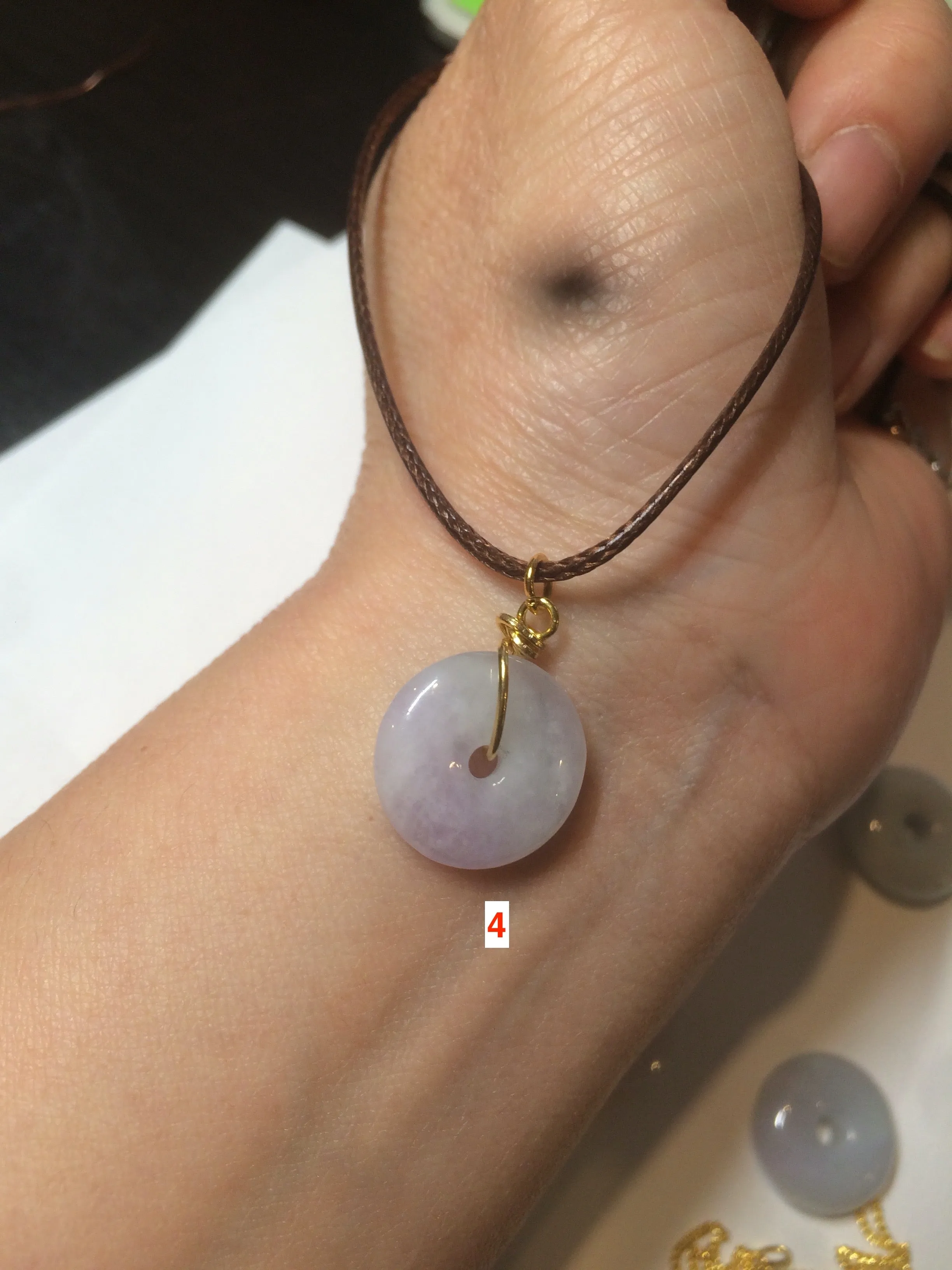 16.5-19.8mm Type A 100% Natural light purple/white Jadeite Jade Safety Guardian Button donut Pendant group AT71 add on item