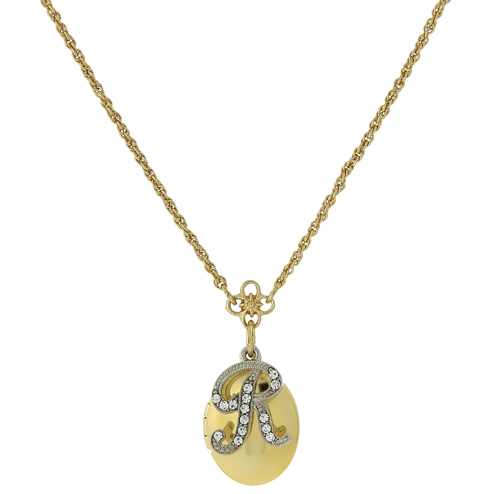 1928 Jewelry Crystal Initial Gold Locket Necklace 16"