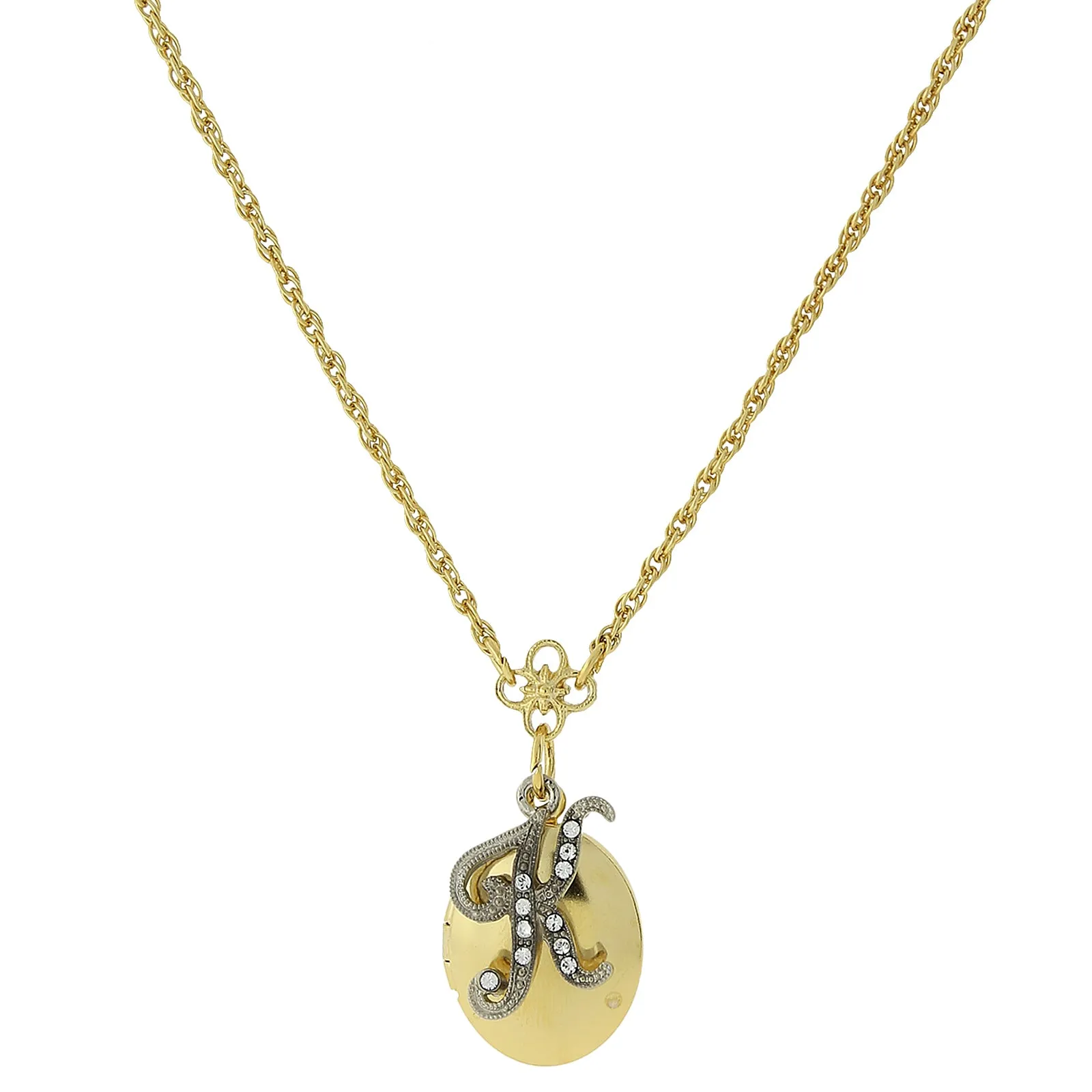 1928 Jewelry Crystal Initial Gold Locket Necklace 16"