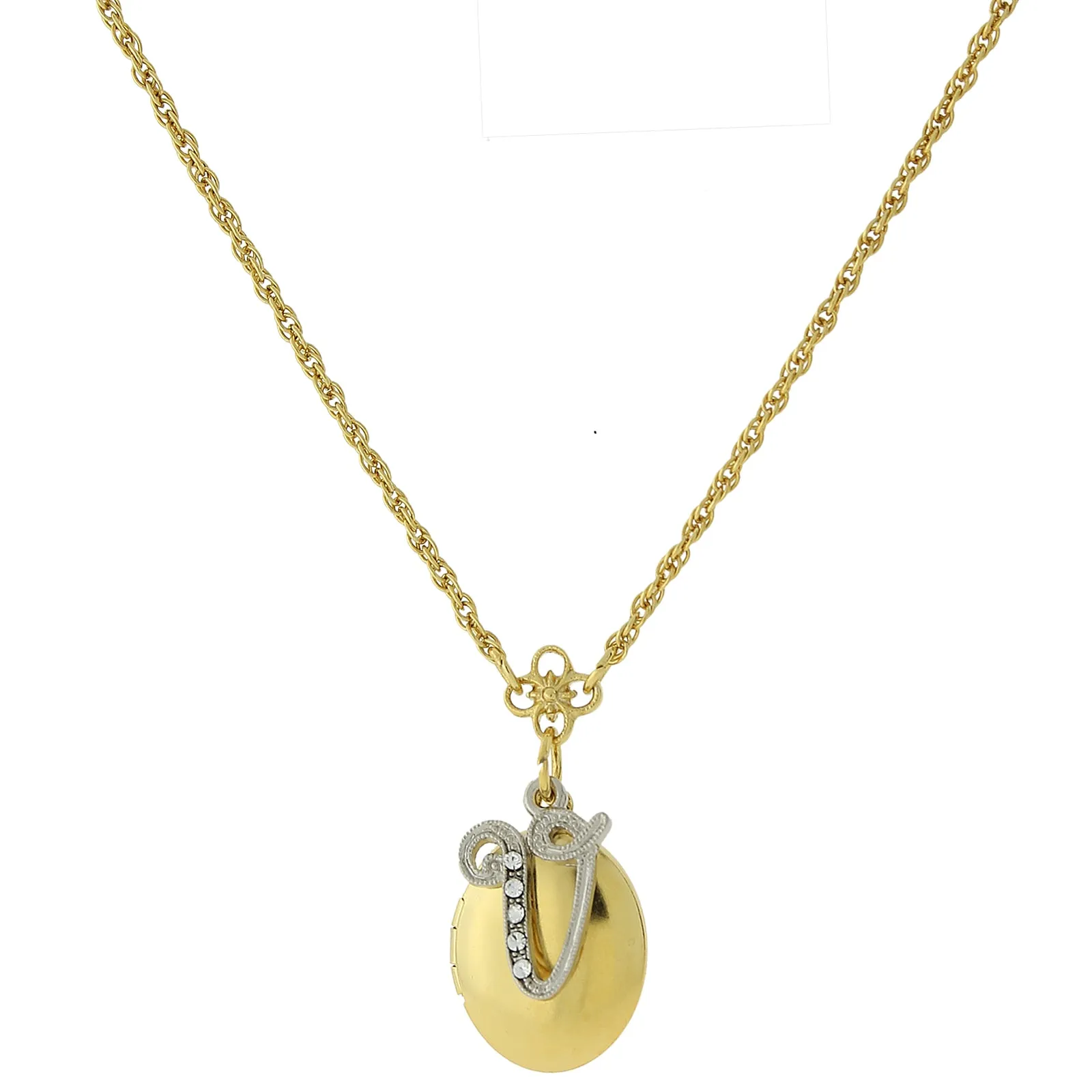 1928 Jewelry Crystal Initial Gold Locket Necklace 16"