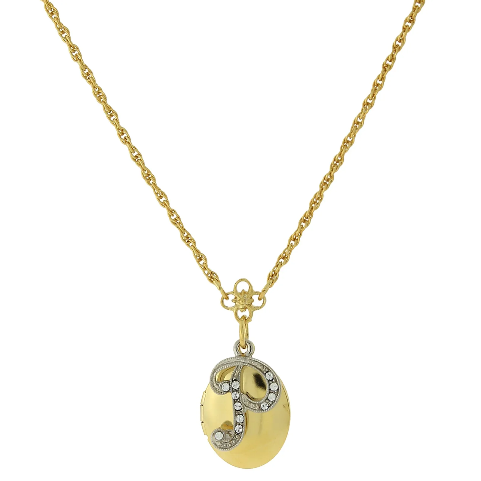 1928 Jewelry Crystal Initial Gold Locket Necklace 16"