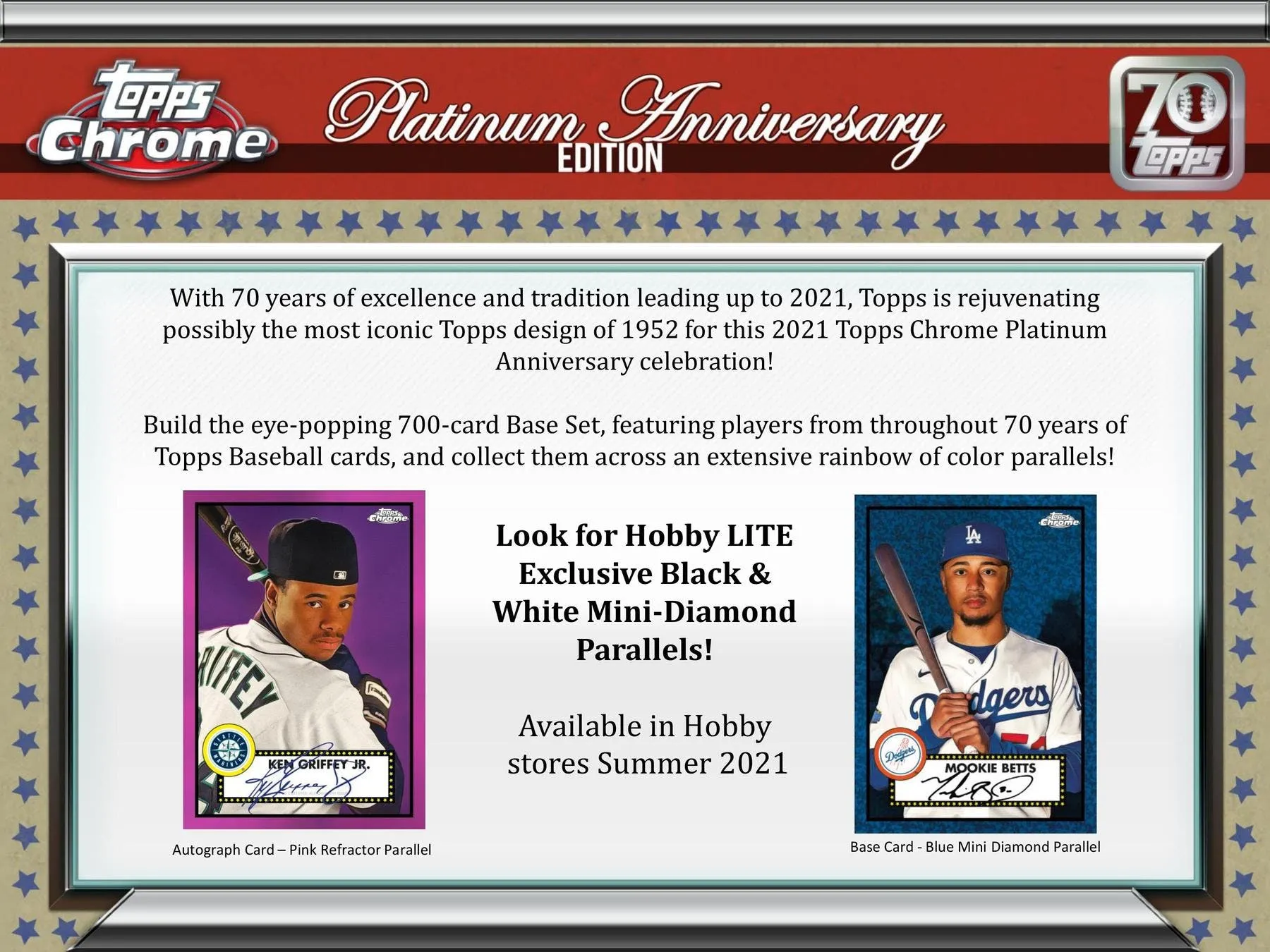 2021 Topps Chrome Platinum Anniversary Baseball Hobby LITE Box 16 packs per box, 4 cards per pack