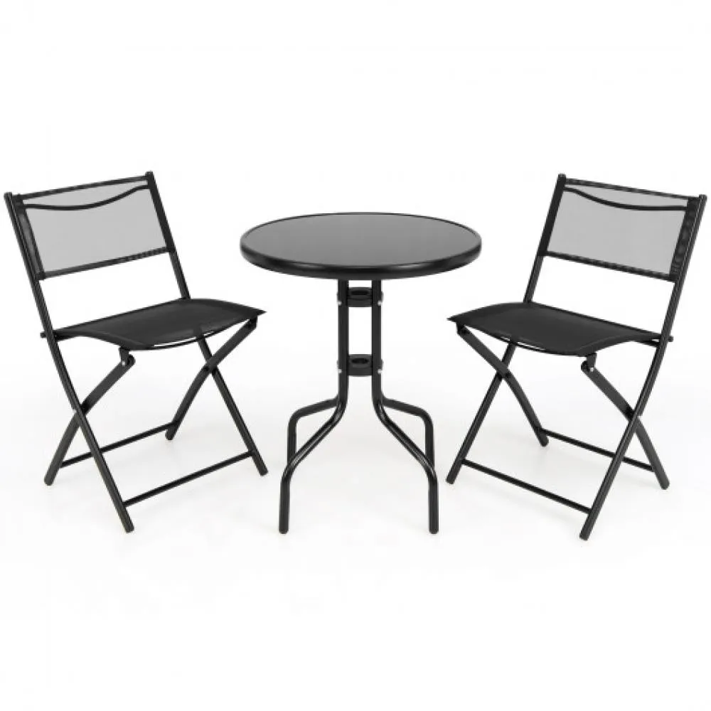 3 Pieces Folding Bistro Table Chairs Set for Indoor and Outdoor