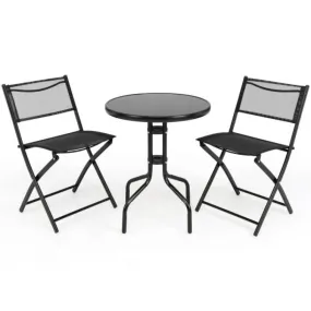 3 Pieces Folding Bistro Table Chairs Set for Indoor and Outdoor