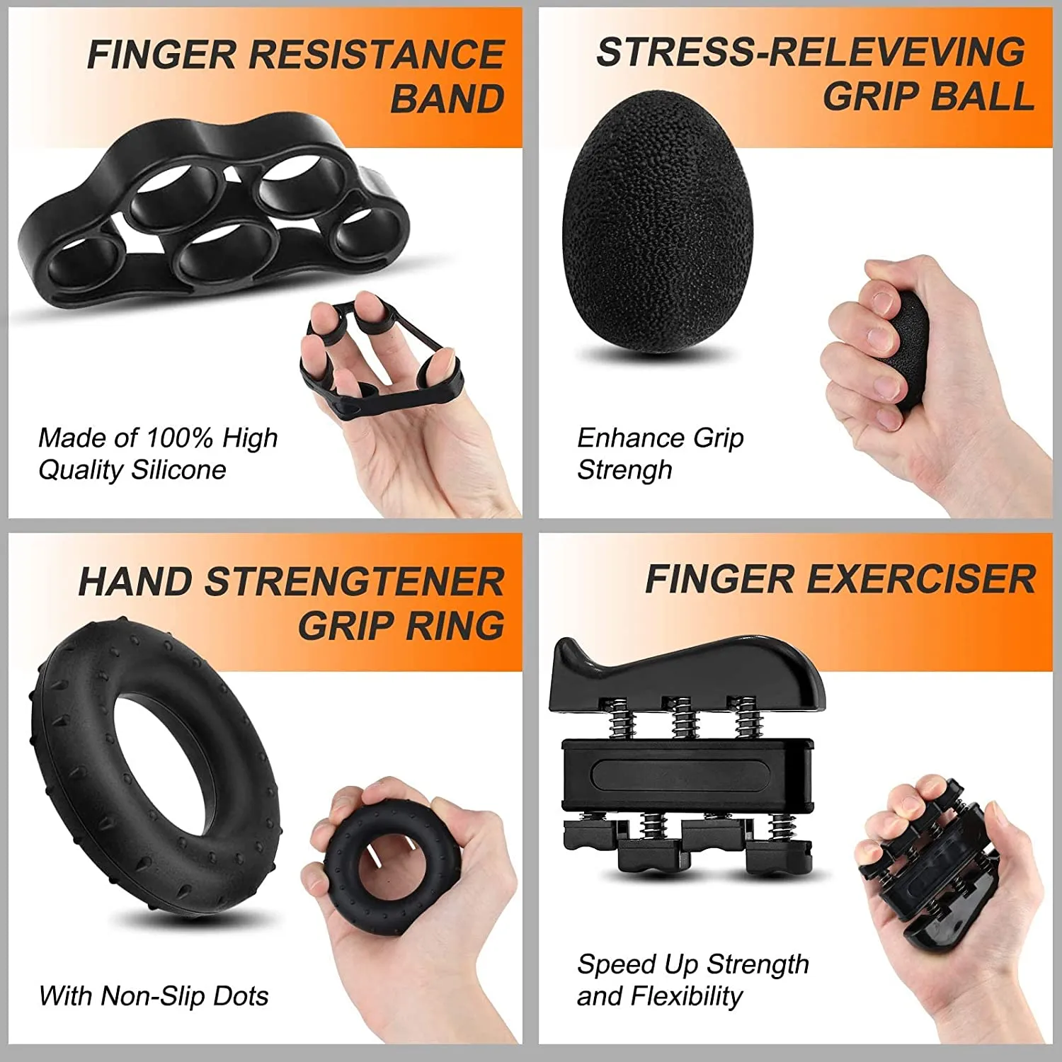 5 Pack Adjustable Resistance Hand Gripper Exerciser Workout Kit