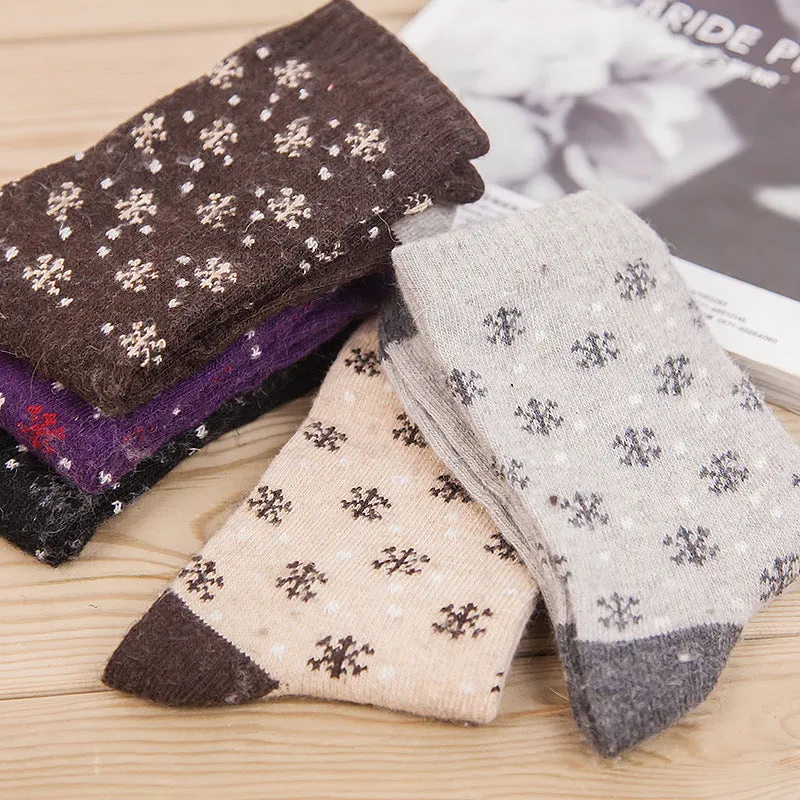 5 Pairs Winter Wool Flower Pattern Cashmere Christmas Gift Socks for Women