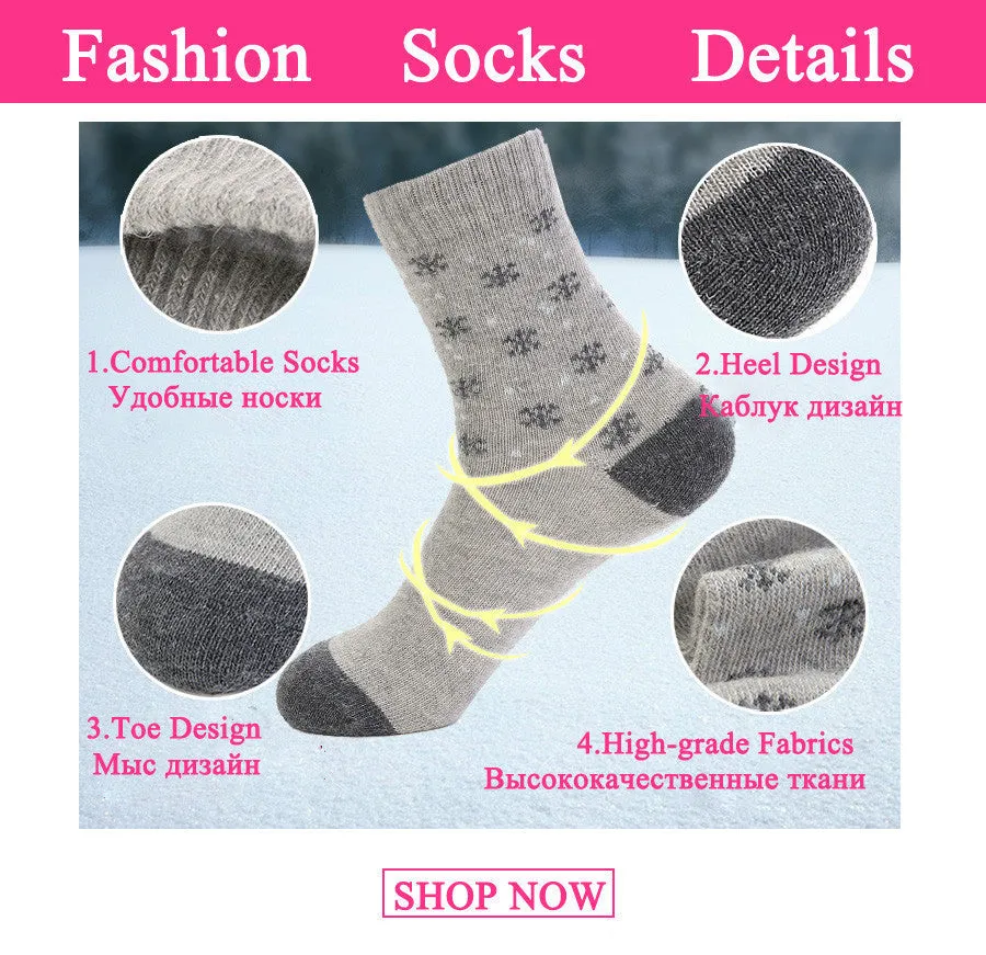 5 Pairs Winter Wool Flower Pattern Cashmere Christmas Gift Socks for Women