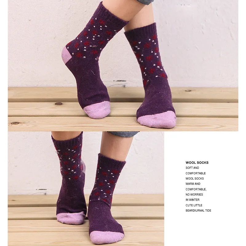 5 Pairs Winter Wool Flower Pattern Cashmere Christmas Gift Socks for Women