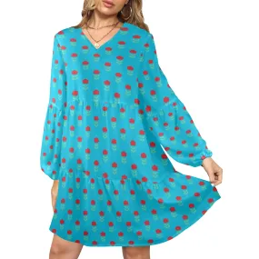 ab flor print 5 V-Neck Loose Fit Dress (Model D66)