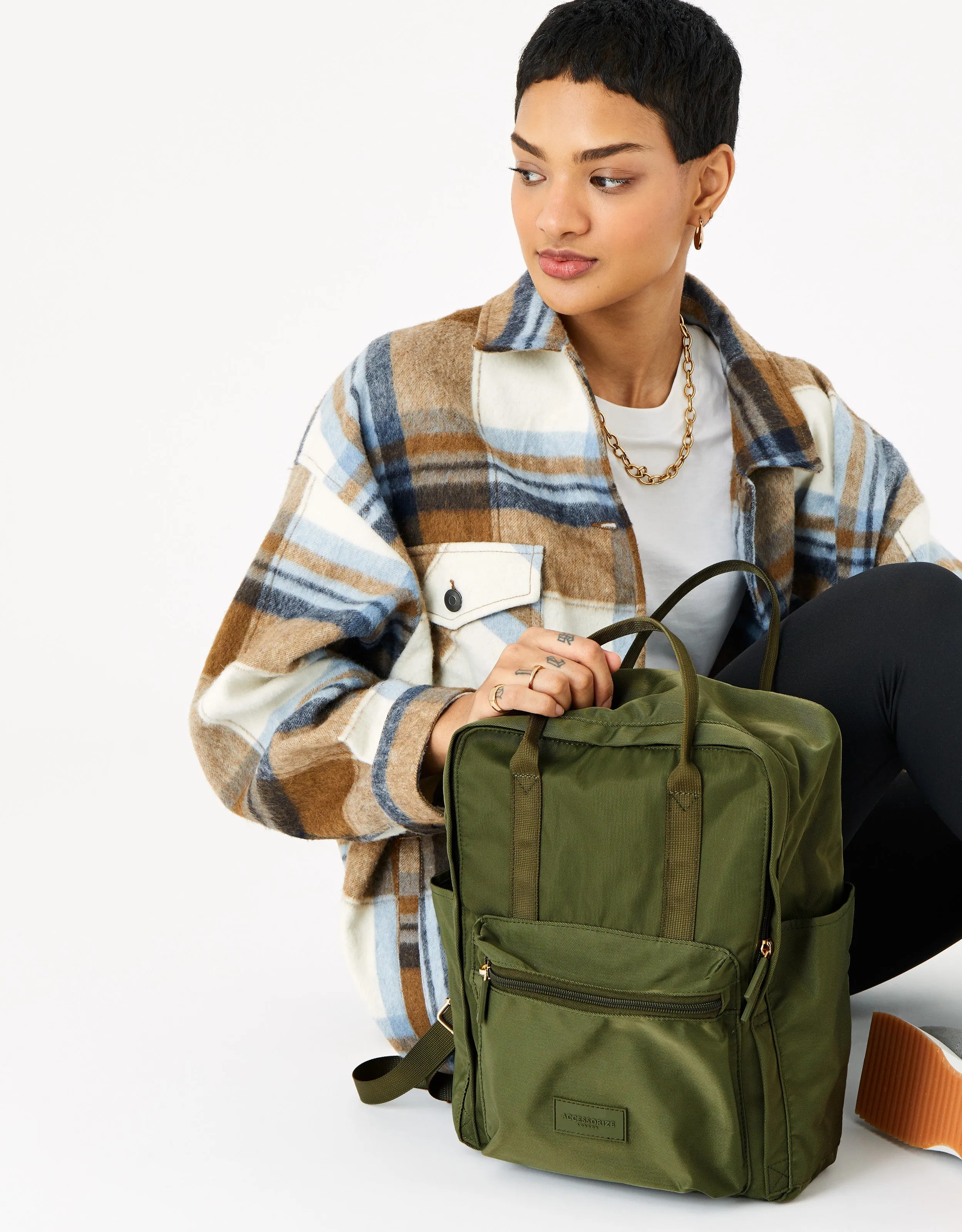 Accessorize London Frida Canvas Khaki Green Backpack