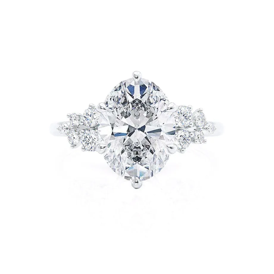 ALYA - Oval Lab Diamond Starburst Cluster Shoulder Set Engagement Ring 950 Platinum