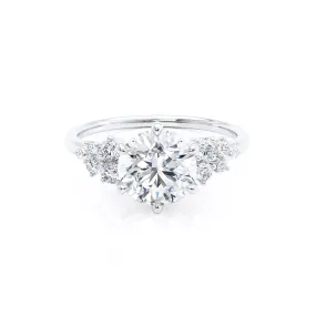 ALYA - Round Lab Diamond Starburst Cluster Shoulder Set Engagement Ring 18k White Gold