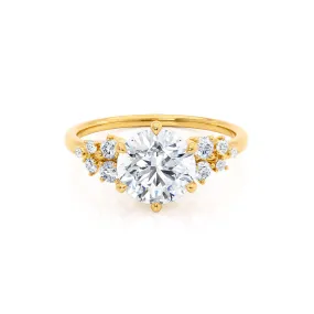 ALYA - Round Lab Diamond Starburst Cluster Shoulder Set Engagement Ring 18k Yellow Gold