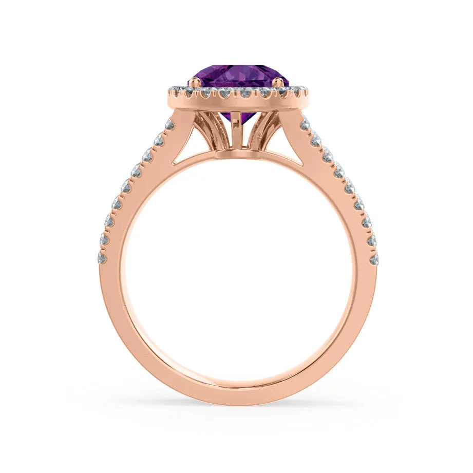 AMELIA - Chatham® Lab Grown Alexandrite & Diamond 18k Rose Gold Halo Ring