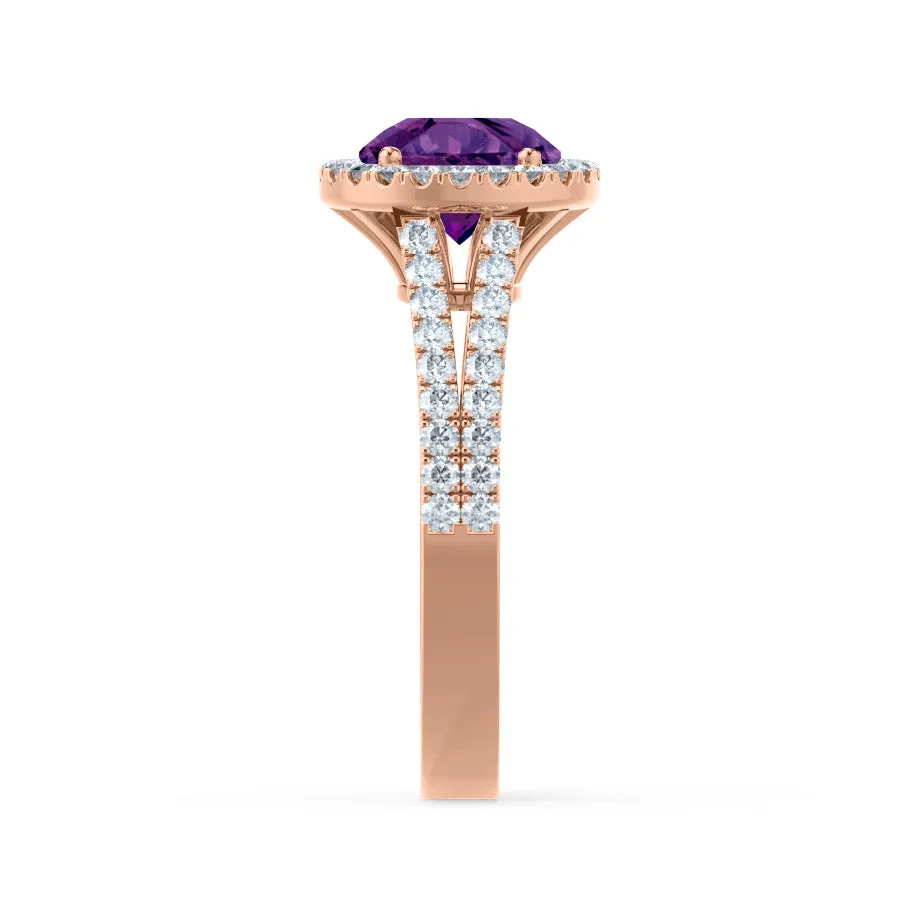 AMELIA - Chatham® Lab Grown Alexandrite & Diamond 18k Rose Gold Halo Ring