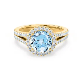 AMELIA - Chatham® Lab Grown Aqua Spinel & Diamond 18k Yellow Gold Halo Ring