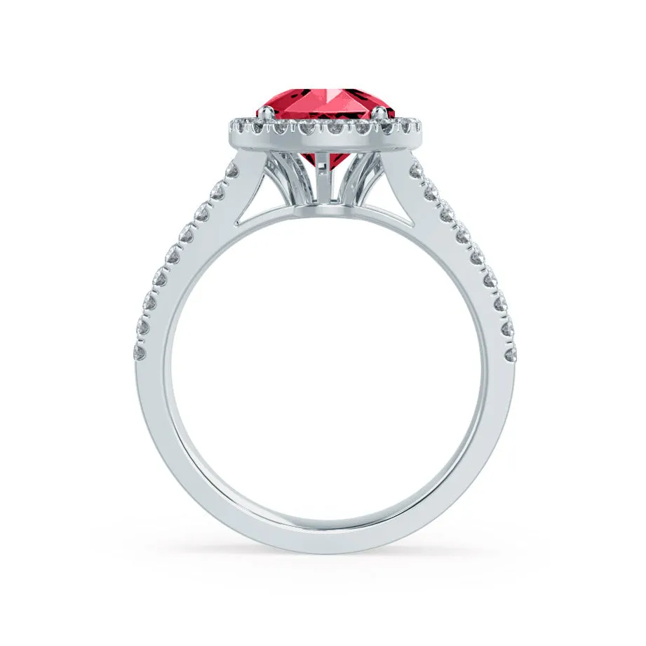 AMELIA - Chatham® Lab Grown Red Ruby & Diamond Platinum Halo Ring