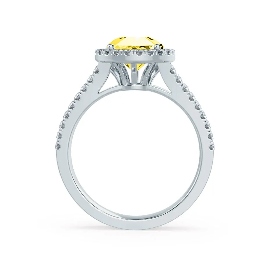 AMELIA - Chatham® Lab Grown Yellow Sapphire & Diamond Platinum Halo Ring