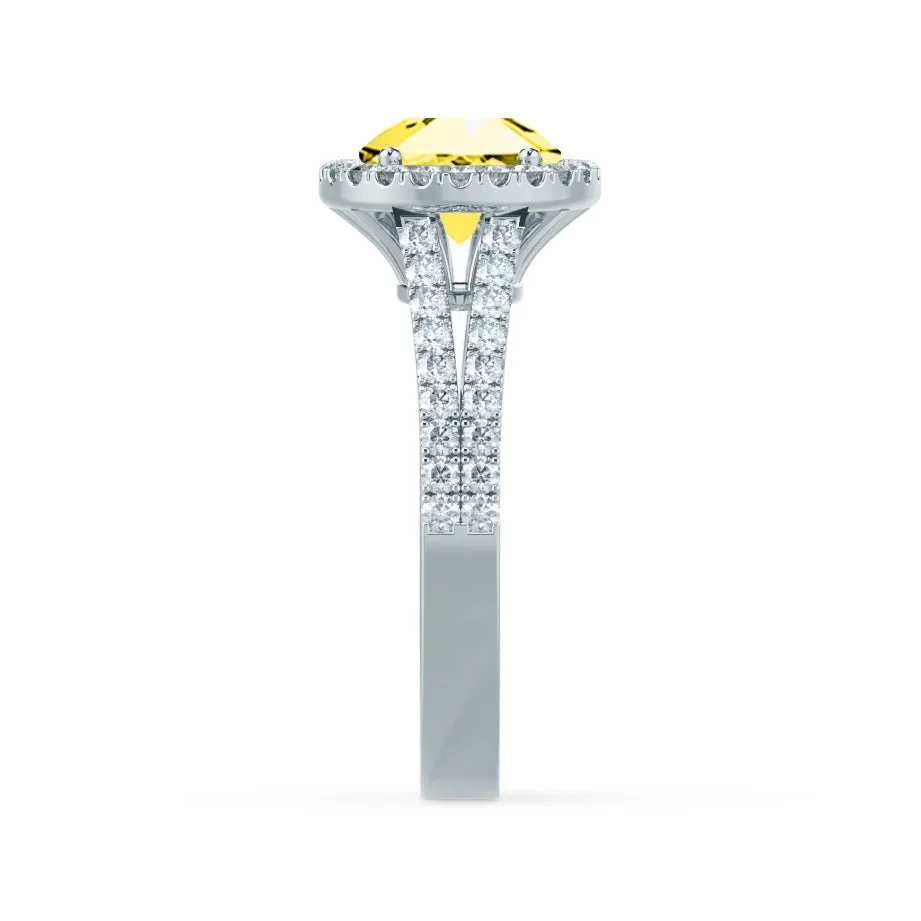 AMELIA - Chatham® Lab Grown Yellow Sapphire & Diamond Platinum Halo Ring