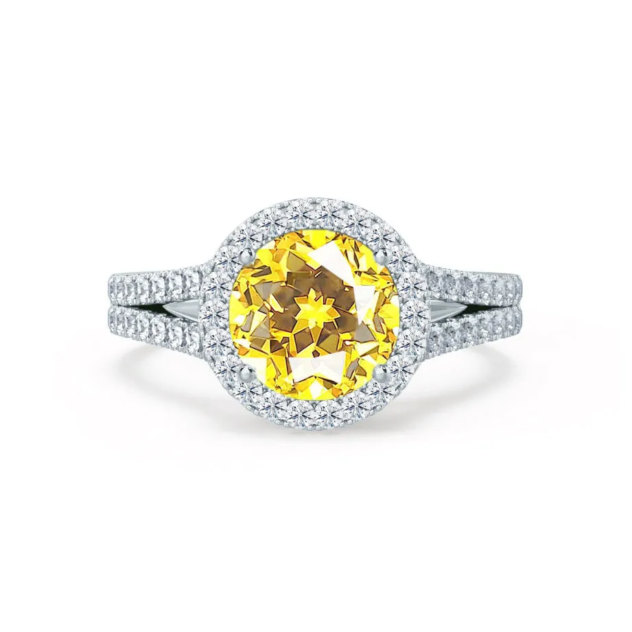 AMELIA - Chatham® Lab Grown Yellow Sapphire & Diamond Platinum Halo Ring