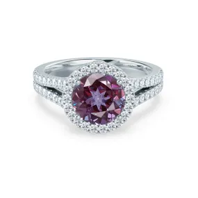 AMELIA - Chatham®Lab Grown Alexandrite & Diamond 18k White Gold Halo Ring