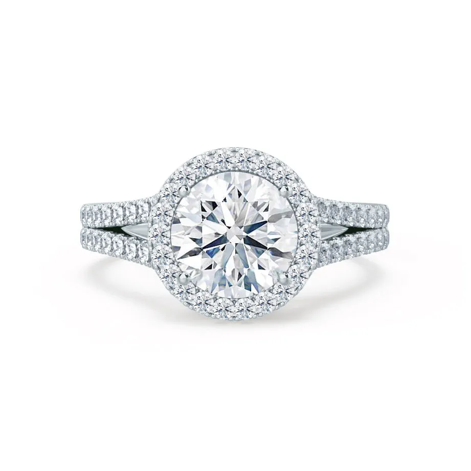 AMELIA - Round Moissanite & Diamond 18k White Gold Halo Ring