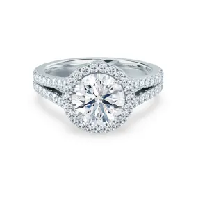 AMELIA - Round Moissanite & Diamond 18k White Gold Halo Ring