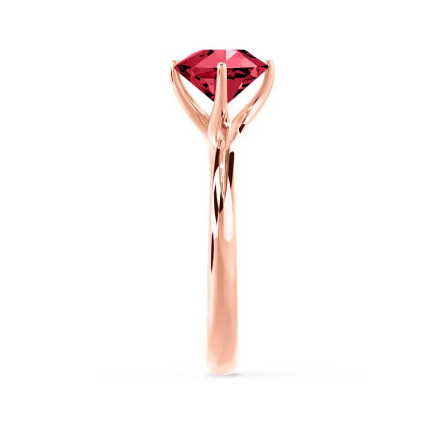 ANNORA - Chatham® Ruby 18k Rose Gold Twist Solitaire Ring