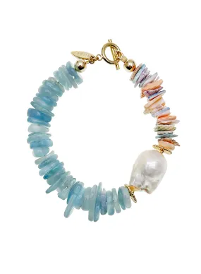 Aquamarine and Colorful Shell with Baroque Pearl Bracelet JB012