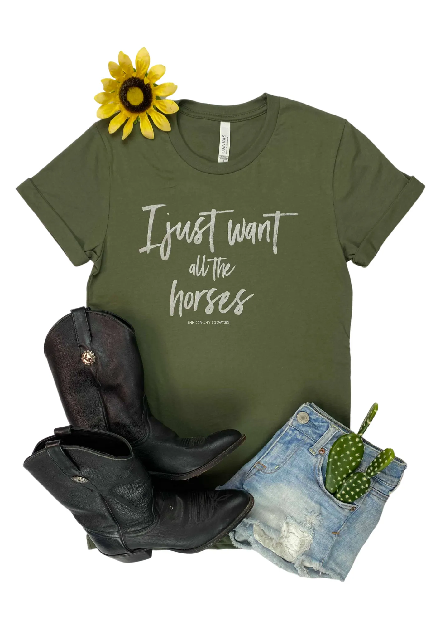 Army Green I Just Want All The Horses Graphic Tee