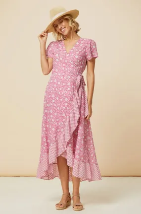 ASPIGA DEMI WRAP DRESS PINK WHITE