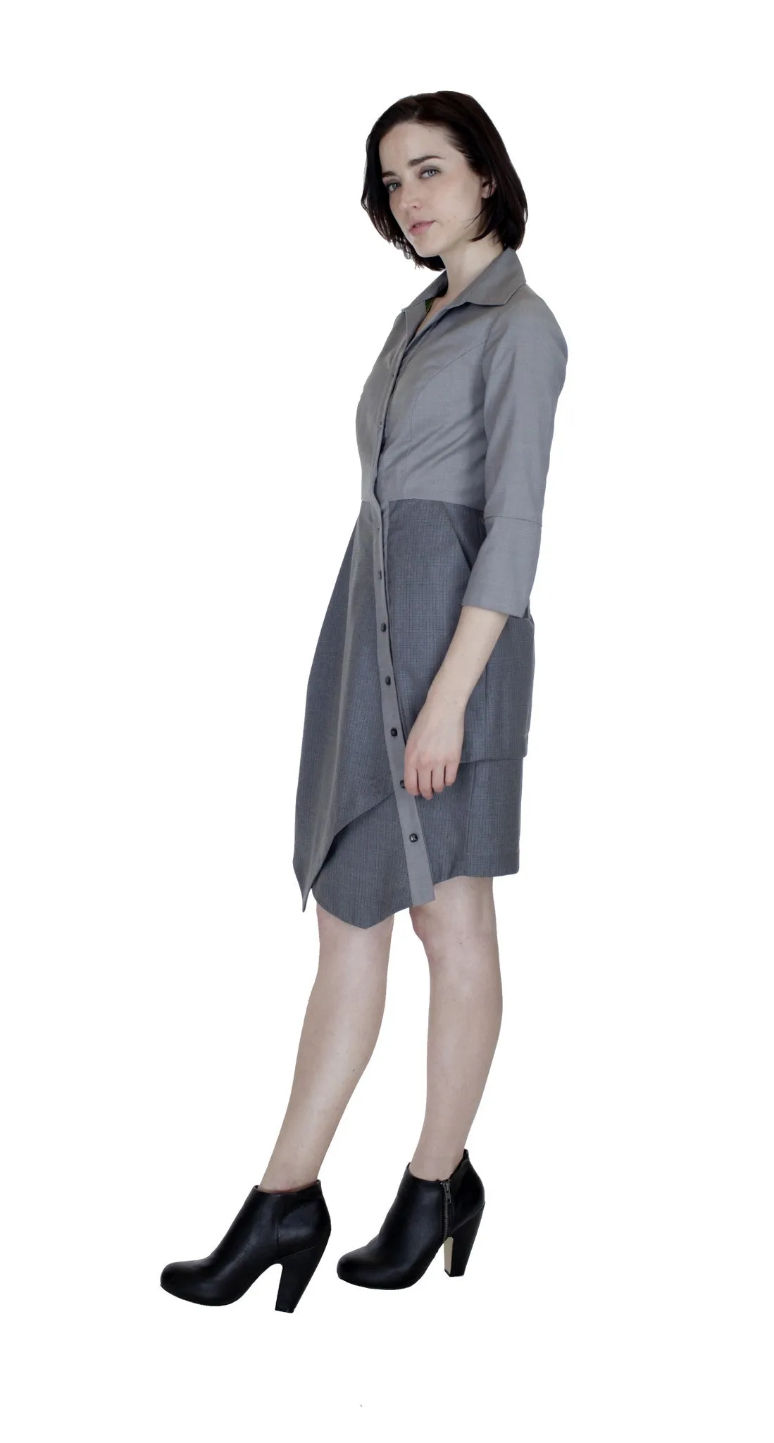 Asym Placket Double Tier Colorblock Shirtdress