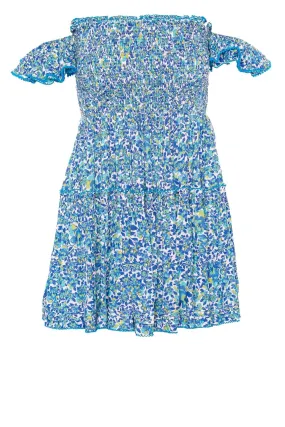 Aurora Blue Net Smocked Mini Dress