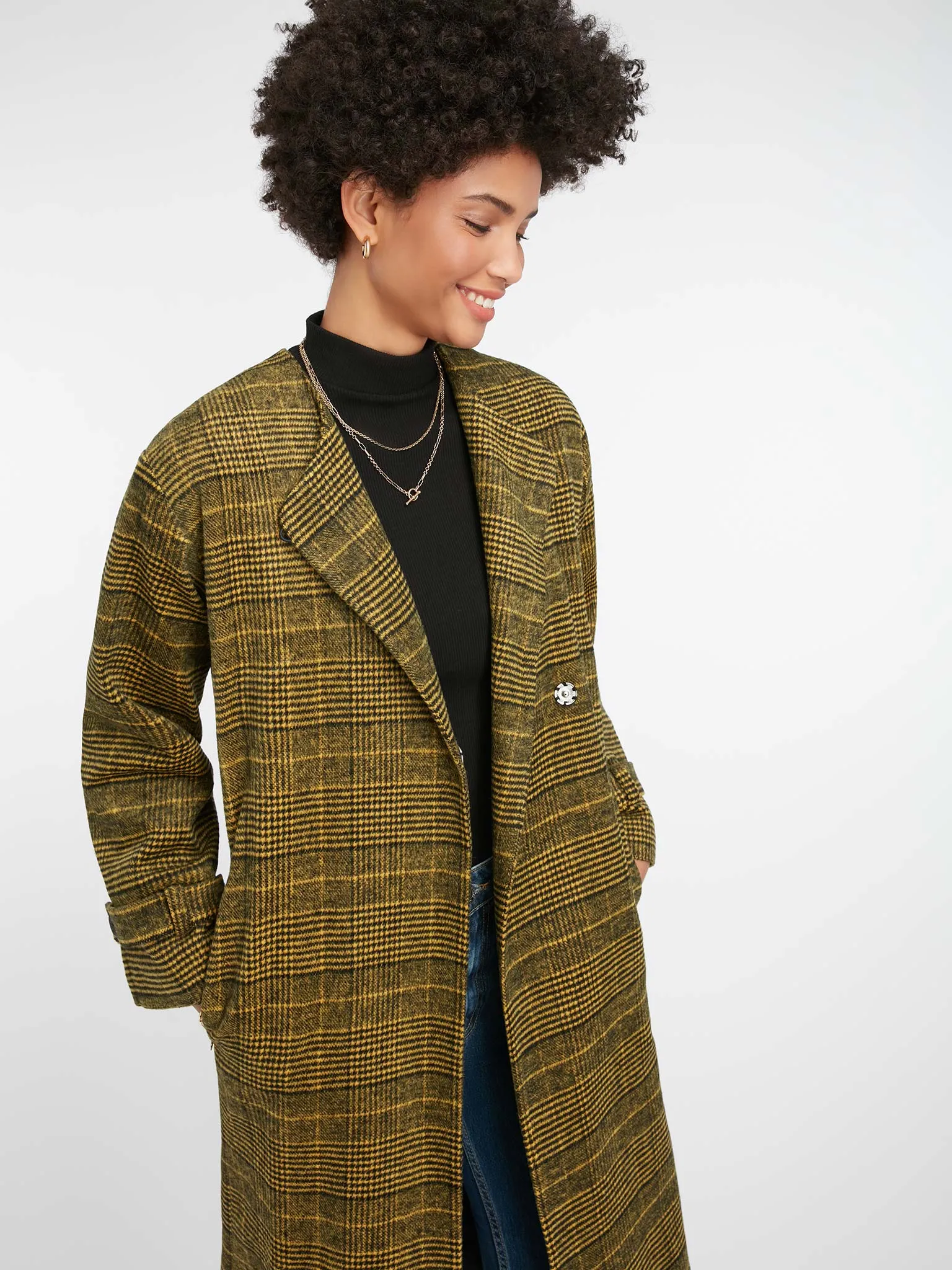 Aya Wrap Coat in Yellow & Black