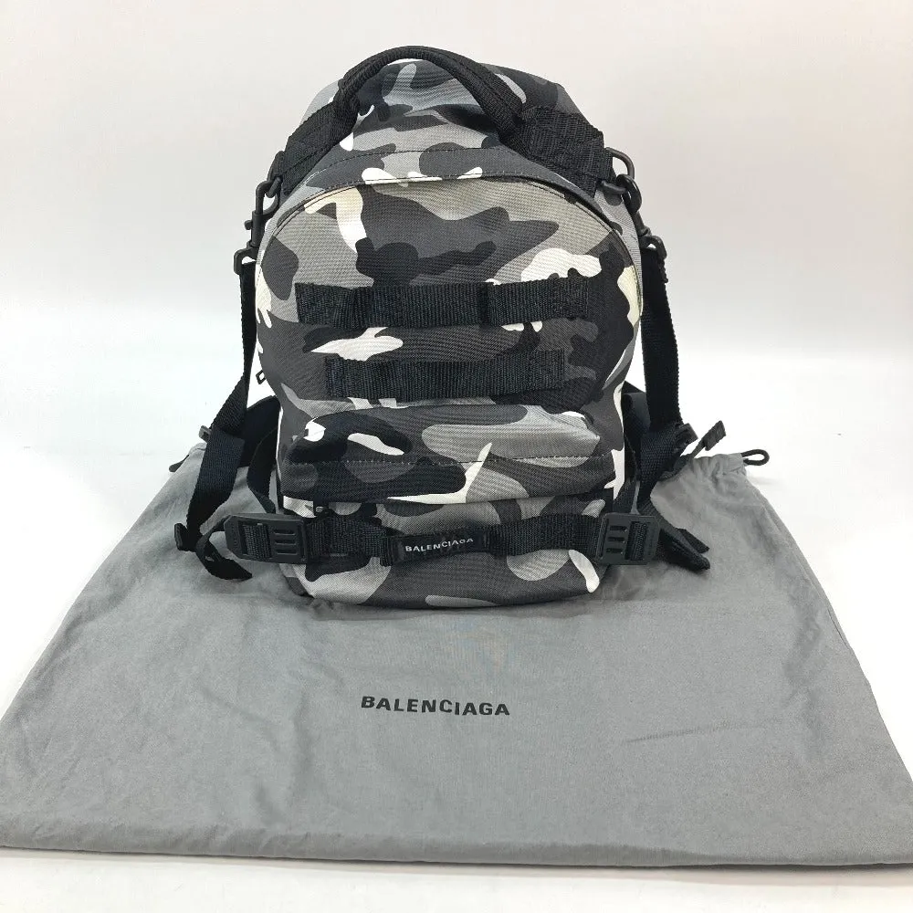 BALENCIAGA Backpack 6440312 canvas Gray x black Camouflage camouflage Army mens Used Authentic