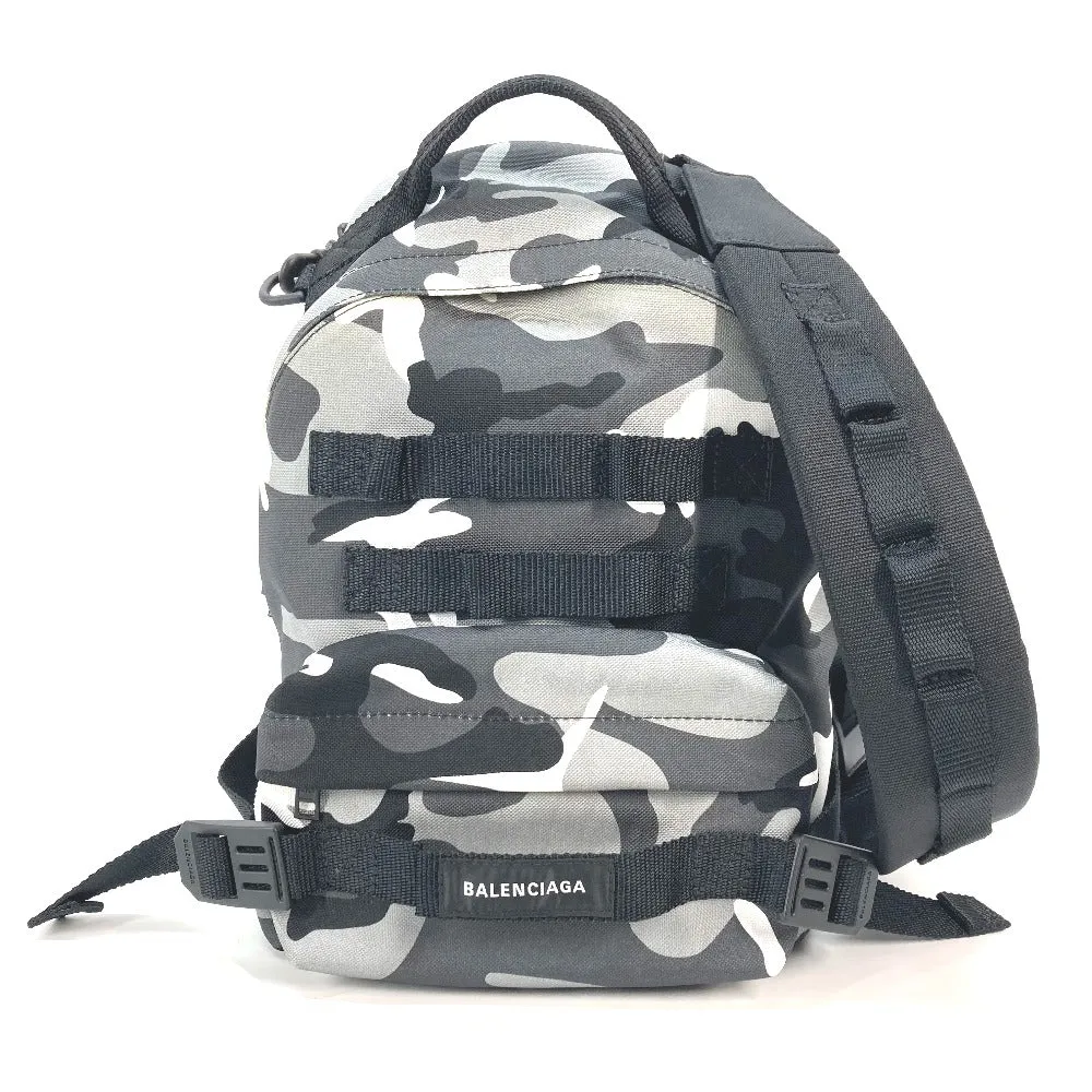 BALENCIAGA Backpack 6440312 canvas Gray x black Camouflage camouflage Army mens Used Authentic