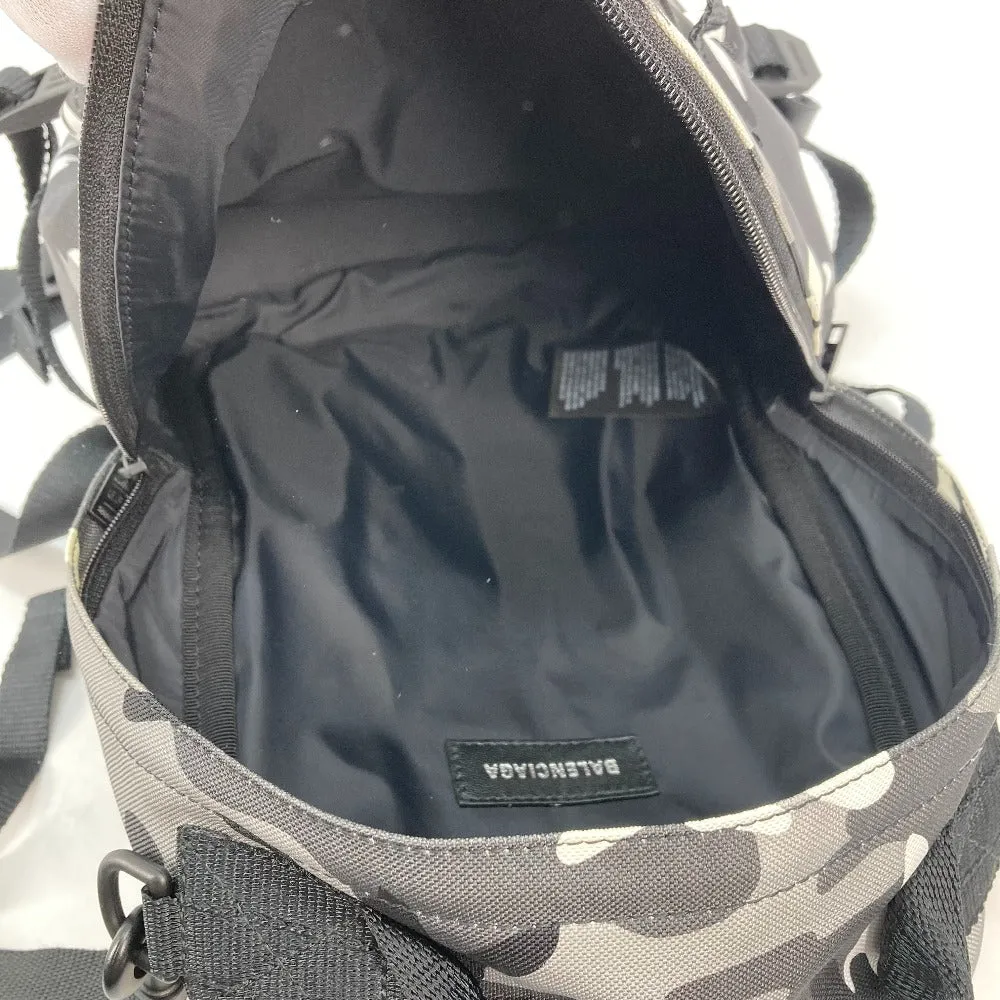 BALENCIAGA Backpack 6440312 canvas Gray x black Camouflage camouflage Army mens Used Authentic