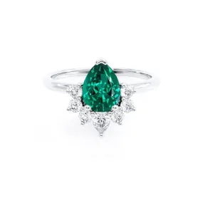 BALLET - Chatham® Pear Emerald & Diamond Half Halo Tiara Ring 18k White Gold