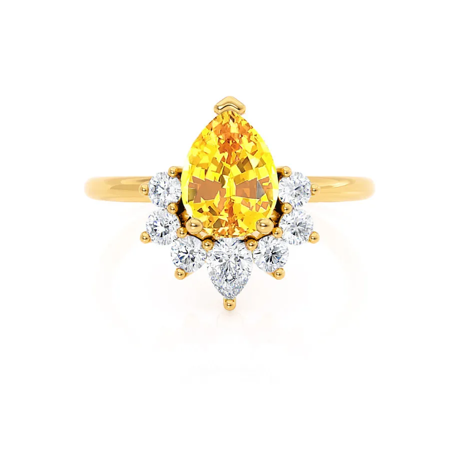 BALLET - Chatham® Pear Yellow Sapphire & Diamond Half Halo Tiara Ring 18k Yellow Gold