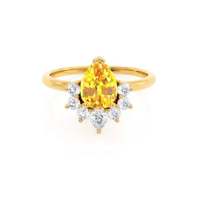 BALLET - Chatham® Pear Yellow Sapphire & Diamond Half Halo Tiara Ring 18k Yellow Gold