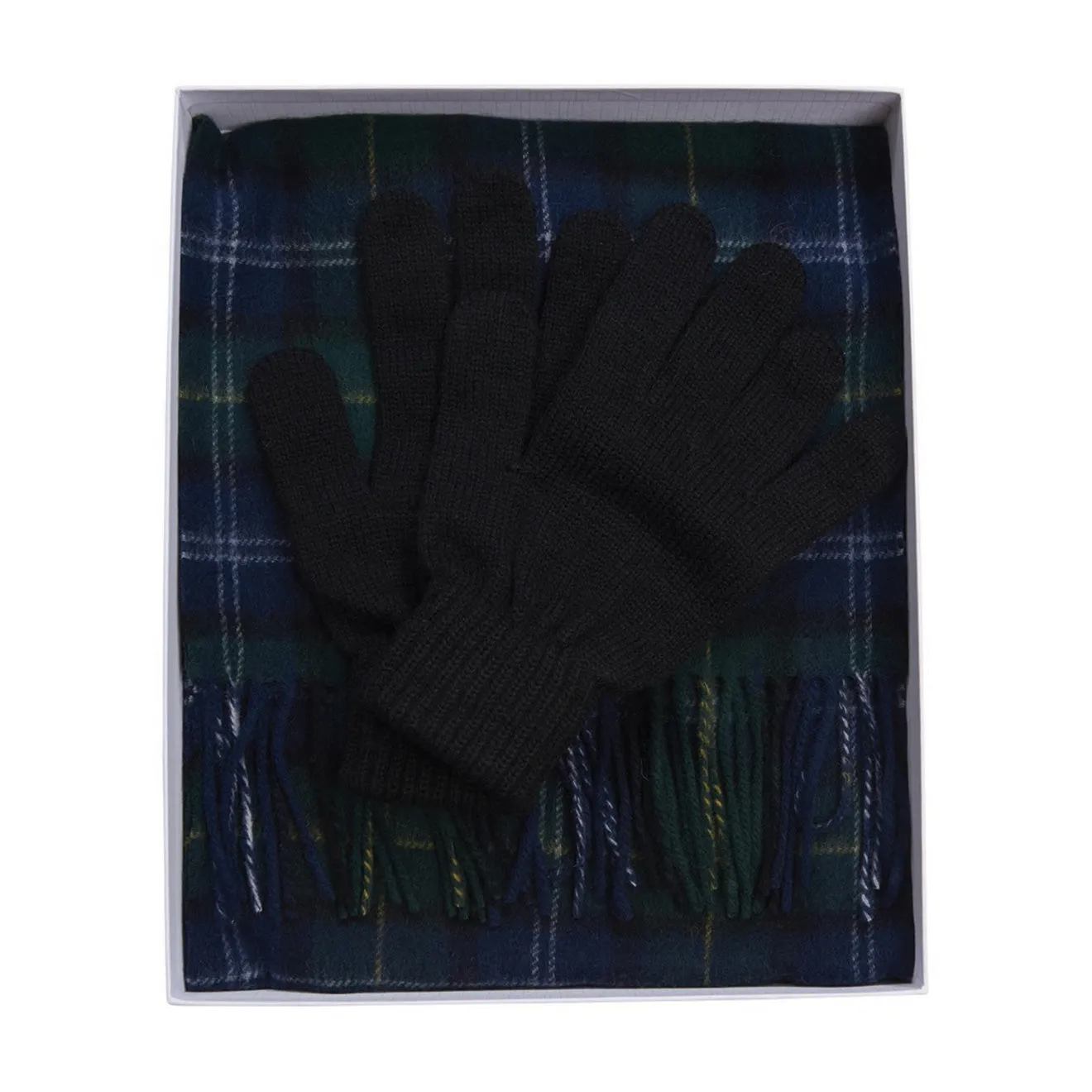 Barbour Tartan Scarf and Glove Gift Set Seaweed Tartan