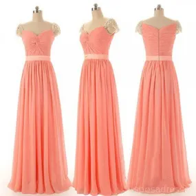 Beautiful Beading Cap Sleeve Sweet Heart Chiffon Long Bridesmaid Dresses, WG14