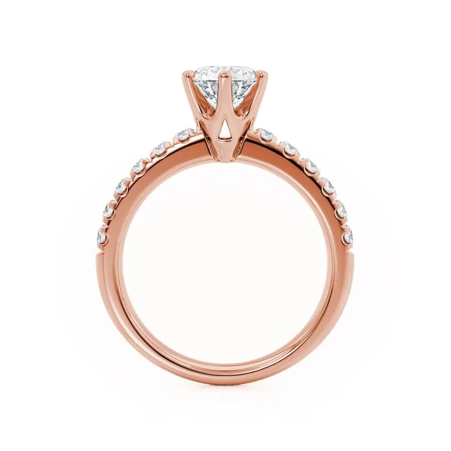 BELLE - Round Lab Diamond 18k Rose Gold Shoulder Set Ring