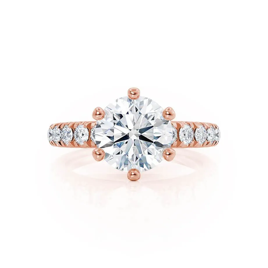 BELLE - Round Lab Diamond 18k Rose Gold Shoulder Set Ring