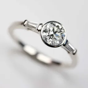 Bezel-set Three Stone Engagement Ring with Baguette Side Stones