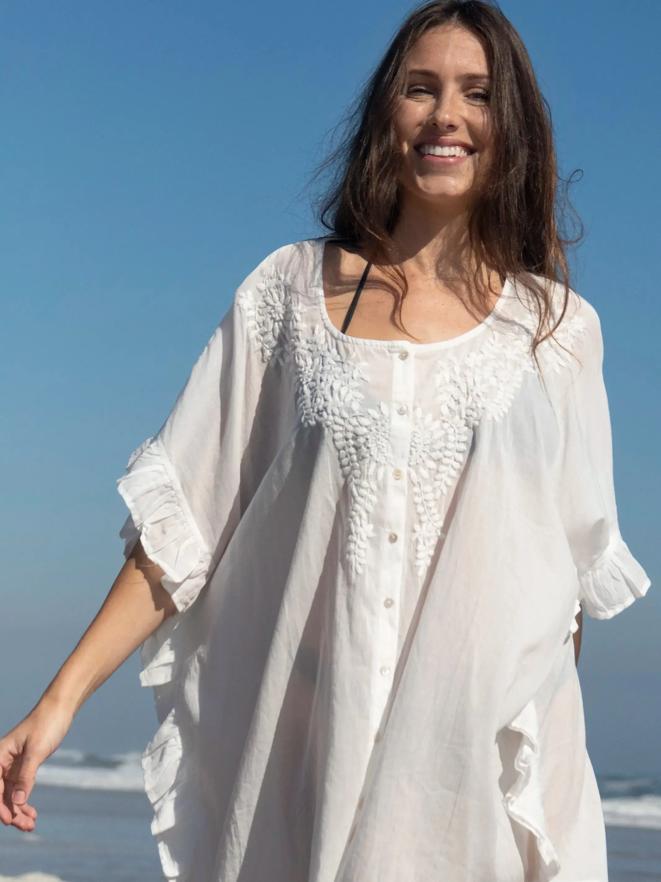 Bimini Embroidered Cotton Cover-Up - White